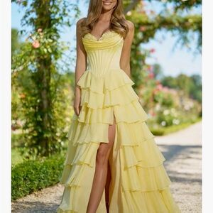 Sherri Hill Yellow (Style 56911) Strapless Satin corset ball gown - Size 8